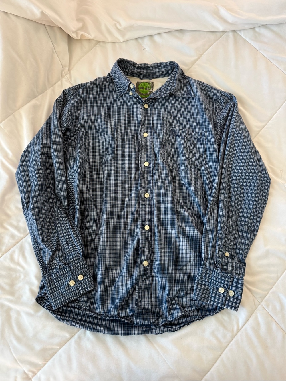 Timberland Men's Navy and Black Plaid Button-Down Shirt